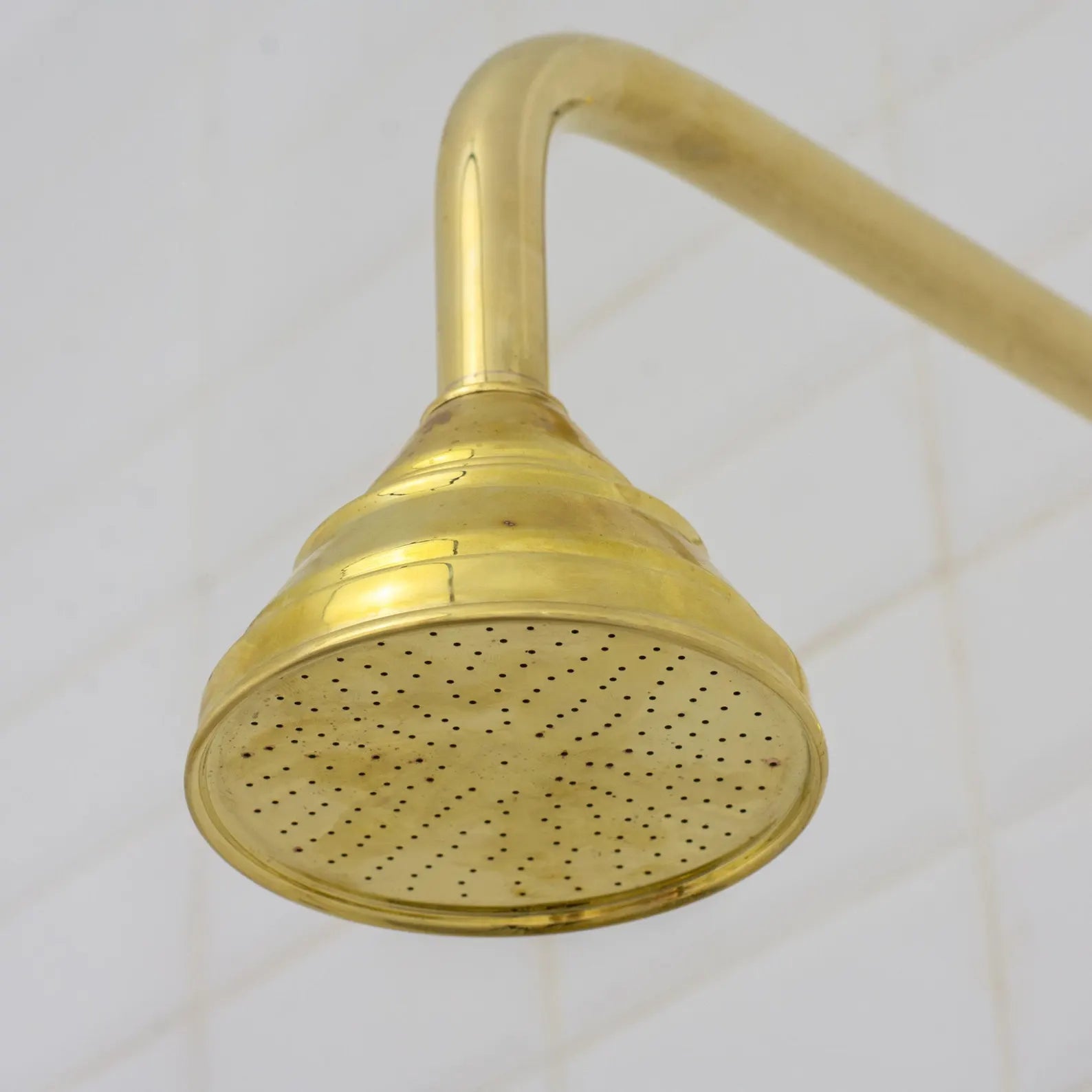 Vintage Solid Brass 4-Inch Rain Shower Head, Farmhouse Bell Design