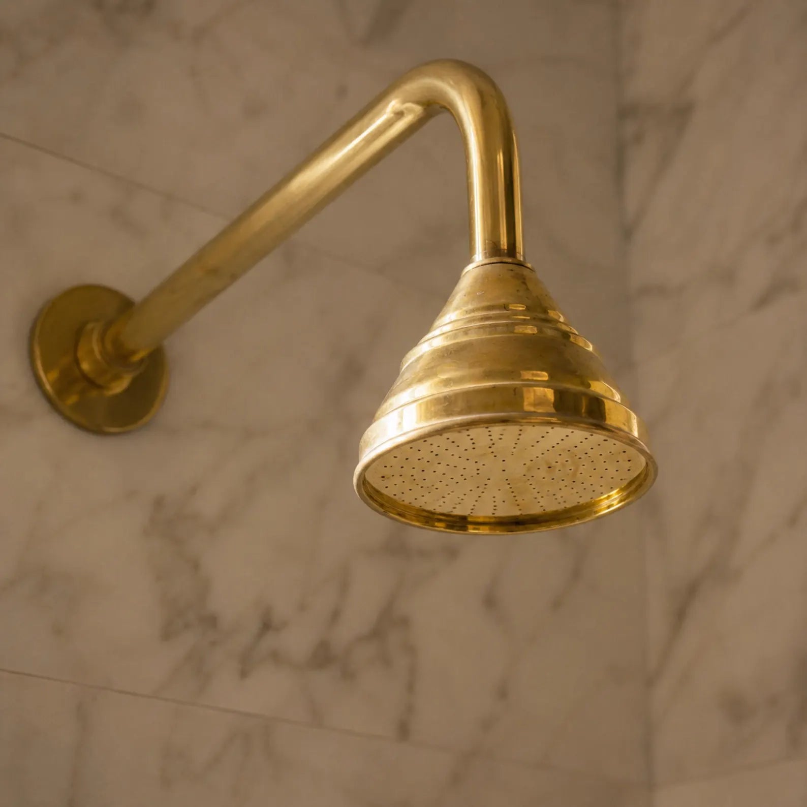 Vintage Solid Brass 4-Inch Rain Shower Head, Farmhouse Bell Design