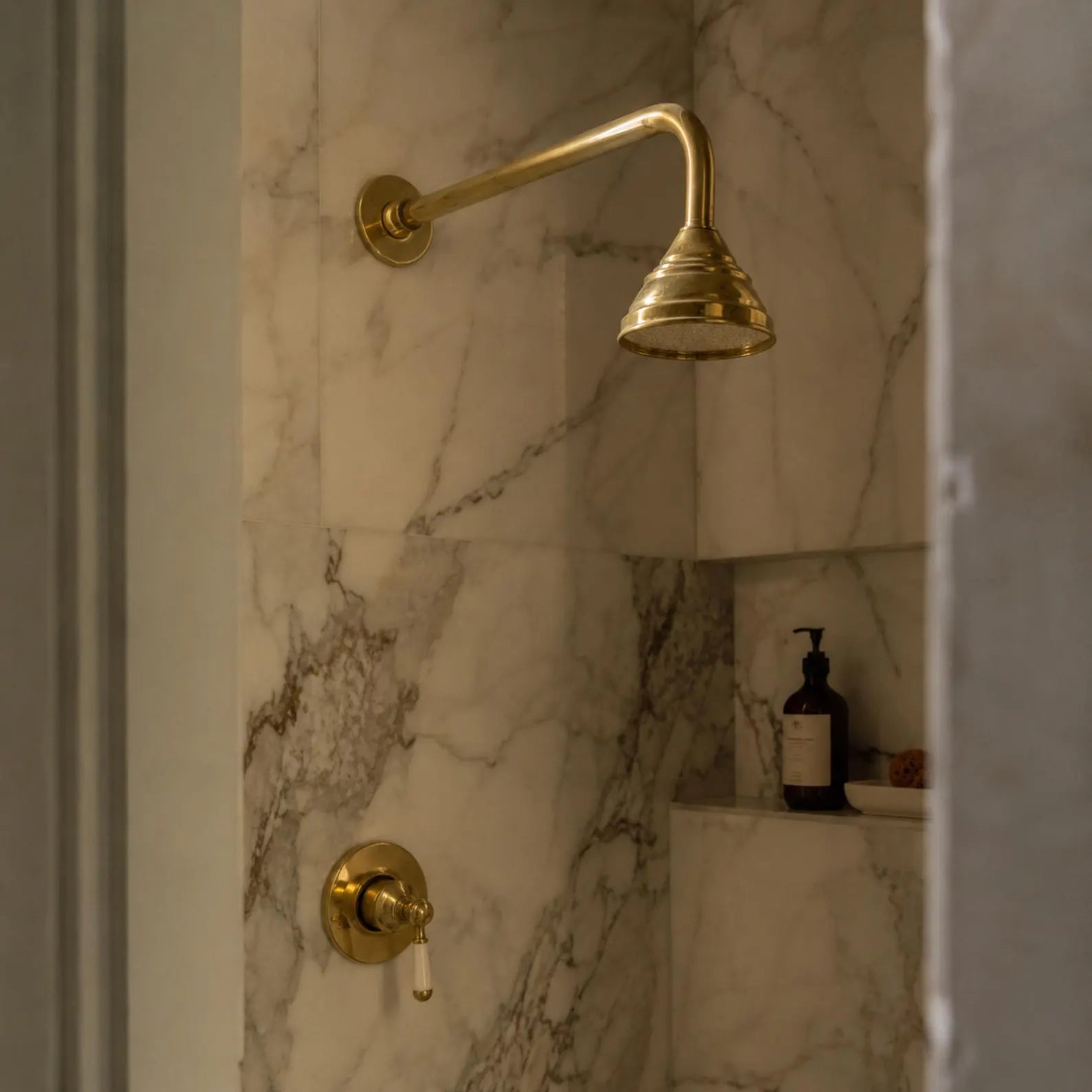 Vintage Solid Brass 4-Inch Rain Shower Head, Farmhouse Bell Design