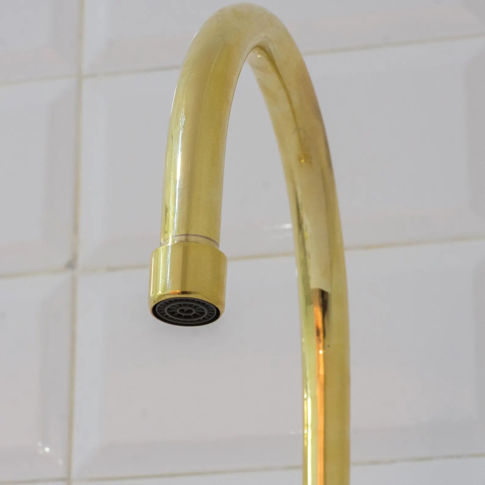 Unlacquered Brass Arched Bridge Faucet, 2-Hole Kitchen Faucet, Gooseneck Sink Faucet