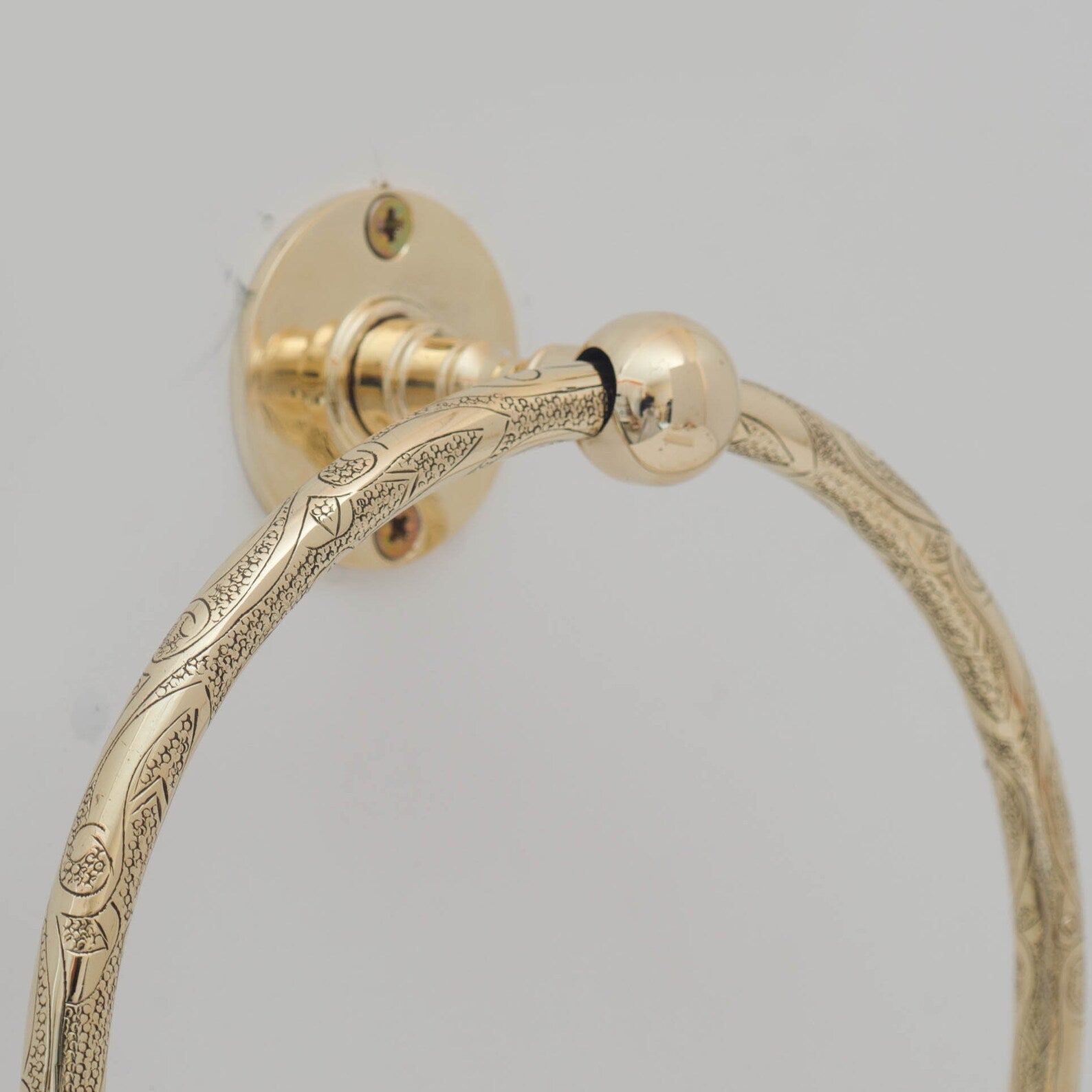 Unlacquered Brass Engraved Towel Hanger, Bathroom Wall Mounted Towel Ring