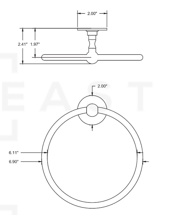 Unlacquered Brass Engraved Towel Hanger, Bathroom Wall Mounted Towel Ring