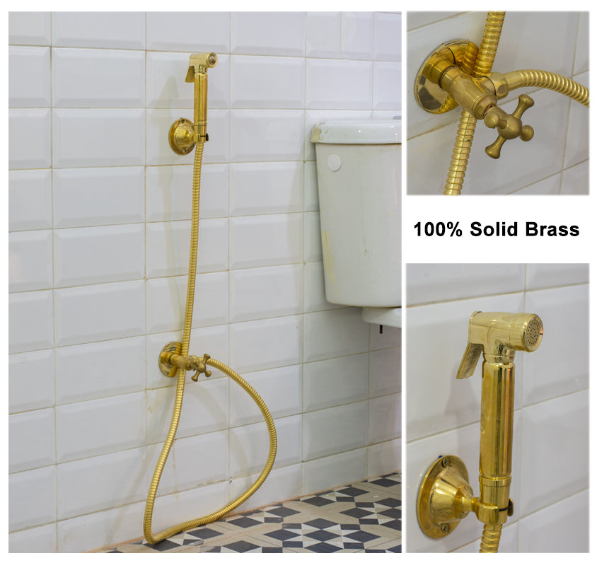 Brass Handheld Bidet Sprayer, Bathroom Bidet Hose Set, Toilet Spray Nozzle, Wall Mount Bidet