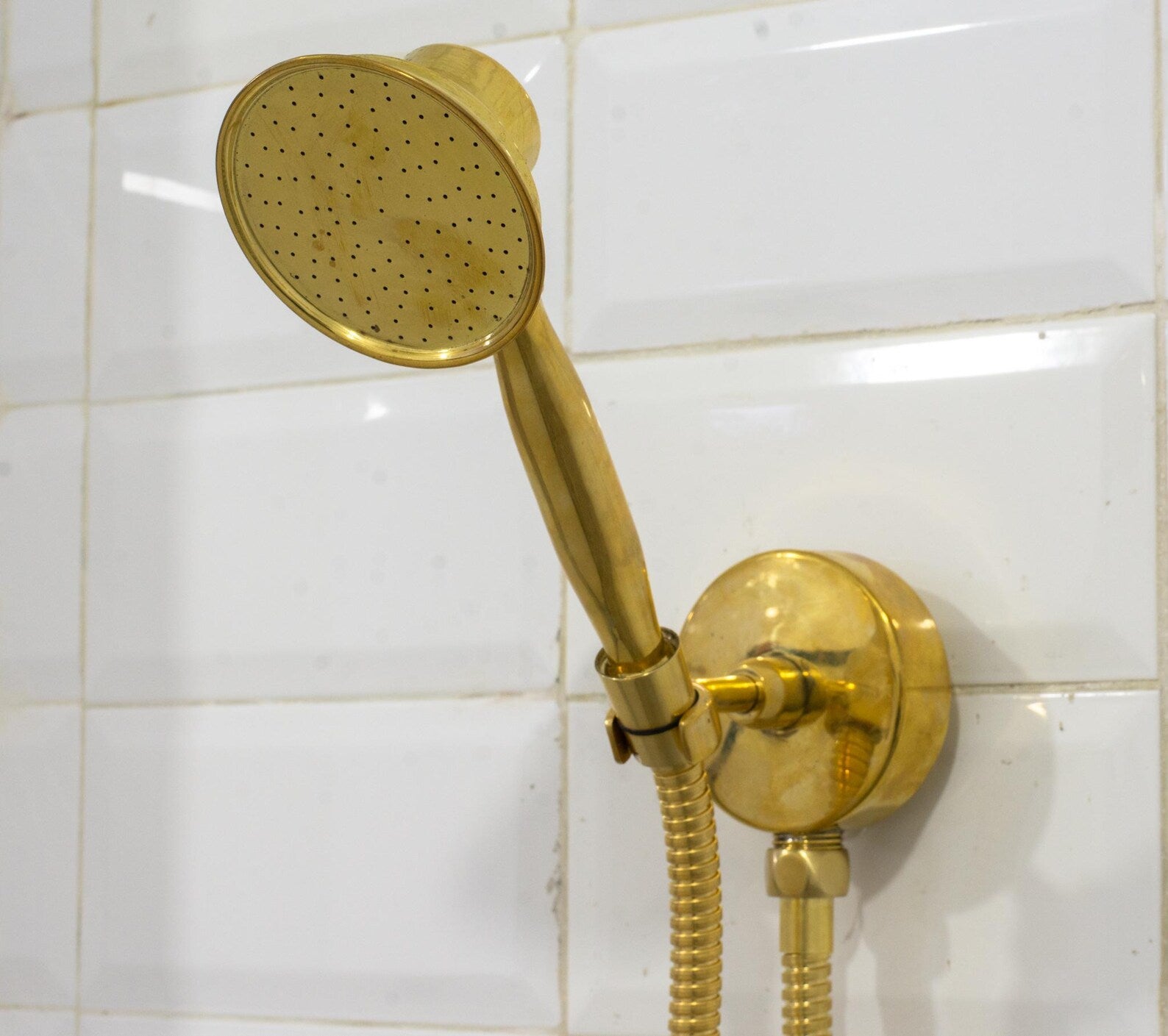 Unlacquered Brass Handheld Shower With Hose, High Pressure Shower Wandhand