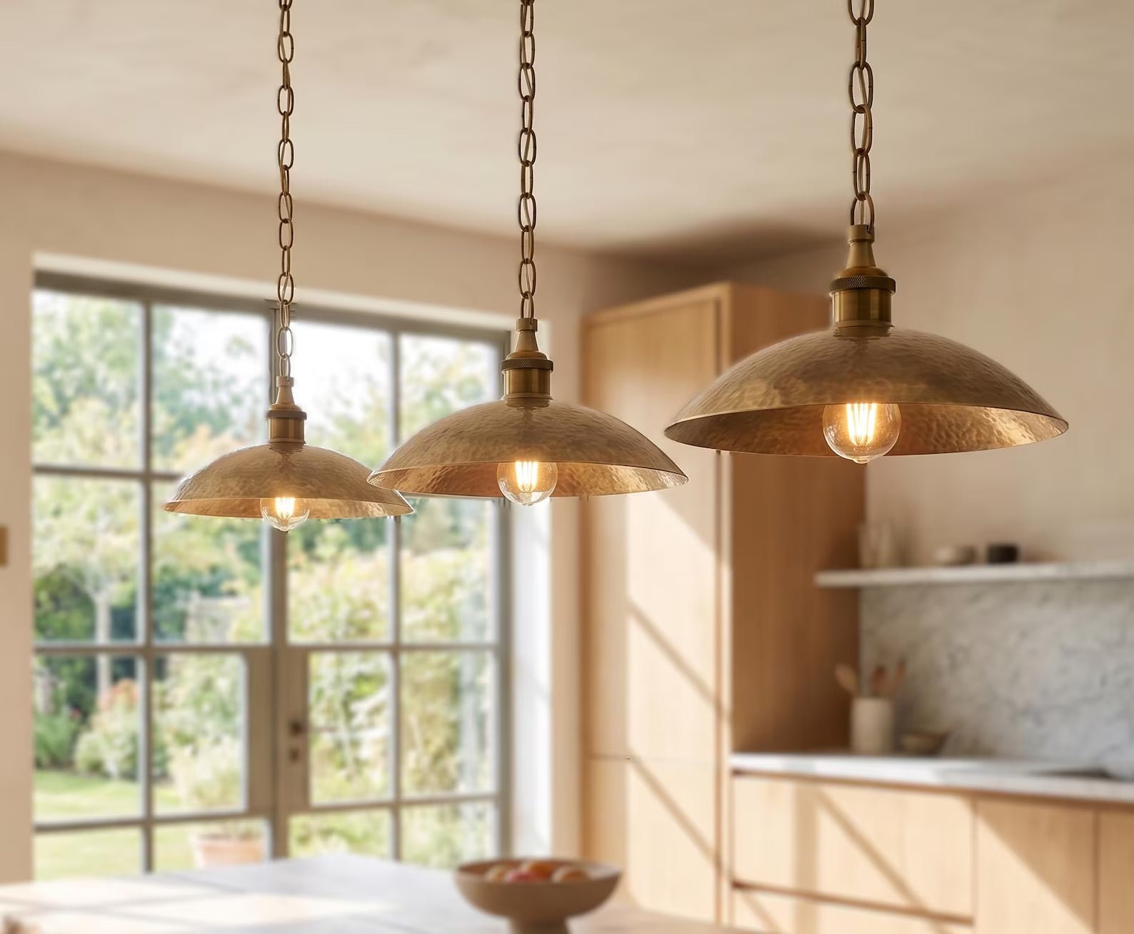 Hammered Brass Pendant Light, Industrial Vintage Hanging Fixture