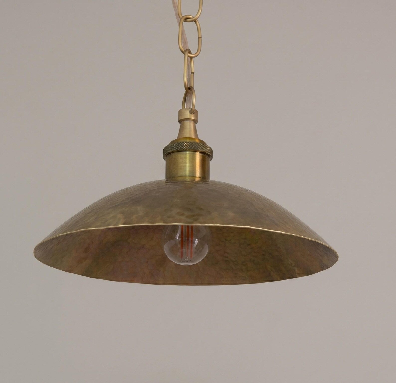 Hammered Brass Pendant Light, Industrial Vintage Hanging Fixture