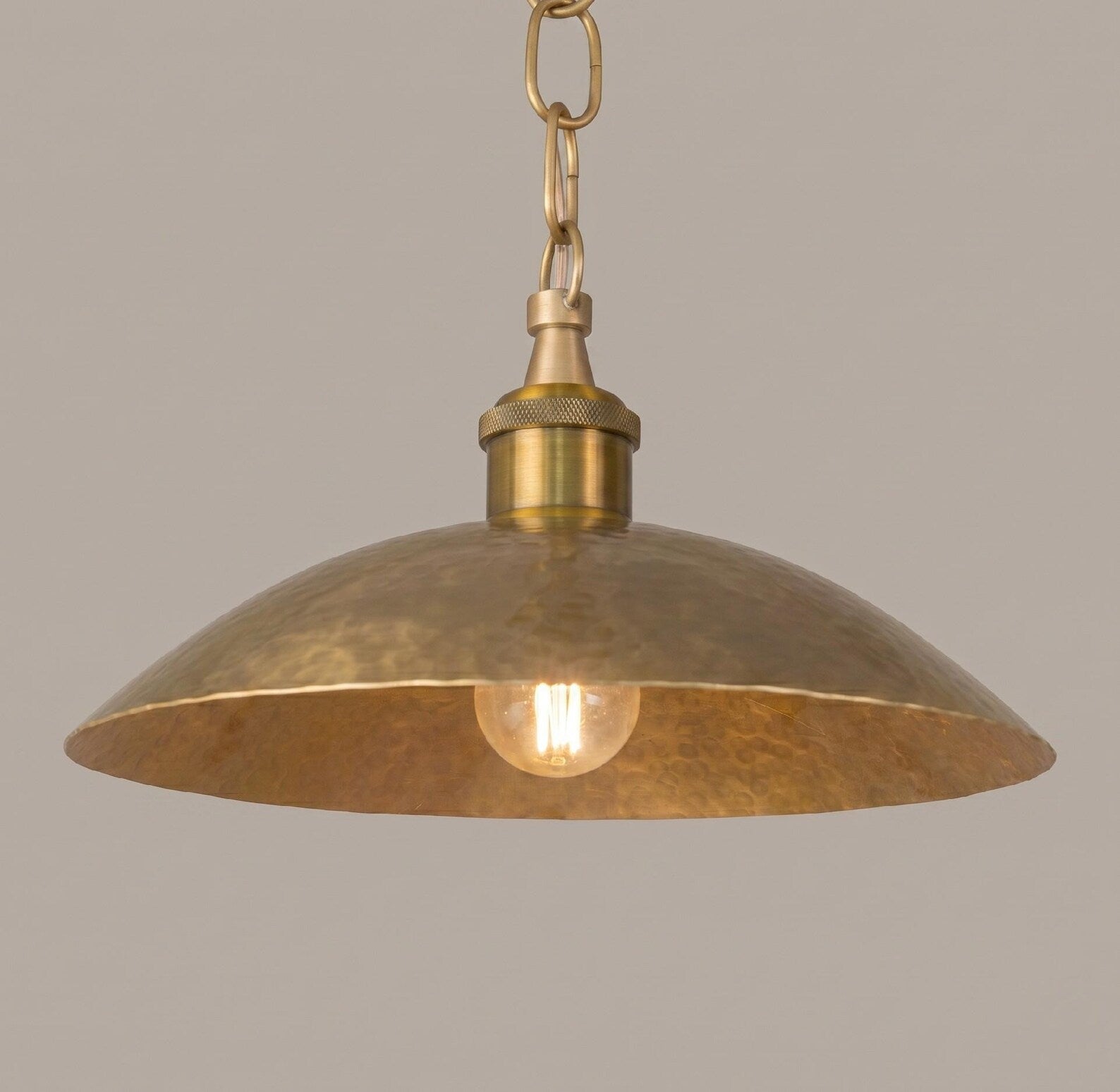 Hammered Brass Pendant Light, Industrial Vintage Hanging Fixture