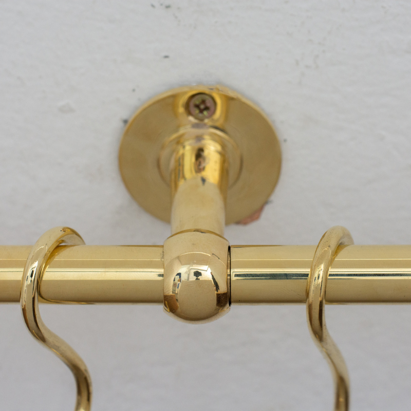 Unlacquered Brass Kitchen Rods, Pot Rail With S Hooks, Pan Rack organizer, Wall Mounted Brass Kitchen Rod with Hooks