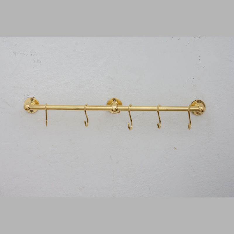 Unlacquered Brass Kitchen Rods, Pot Rail With S Hooks, Pan Rack organizer, Wall Mounted Brass Kitchen Rod with Hooks