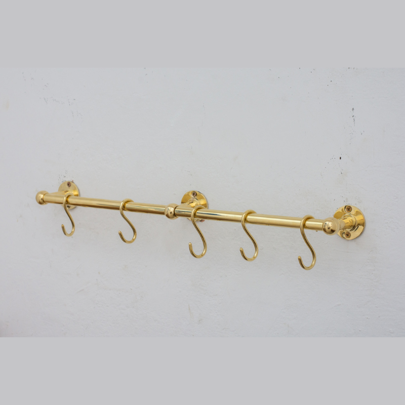 Unlacquered Brass Kitchen Rods, Pot Rail With S Hooks, Pan Rack organizer, Wall Mounted Brass Kitchen Rod with Hooks