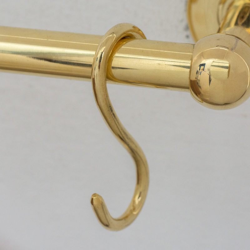 Unlacquered Brass Kitchen Rods, Pot Rail With S Hooks, Pan Rack organizer, Wall Mounted Brass Kitchen Rod with Hooks