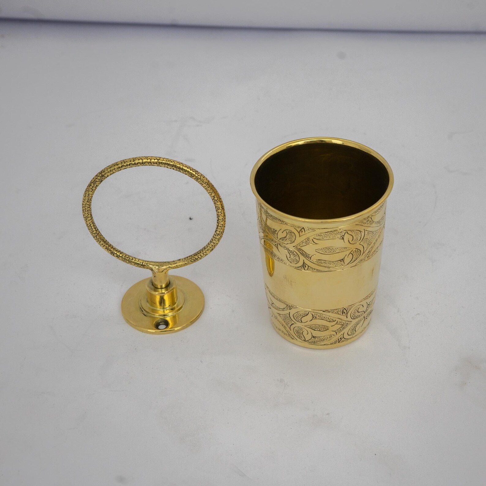 Unlacquered Brass Toothbrush Cup Holder, Wall Mount Toothbrush Organizer