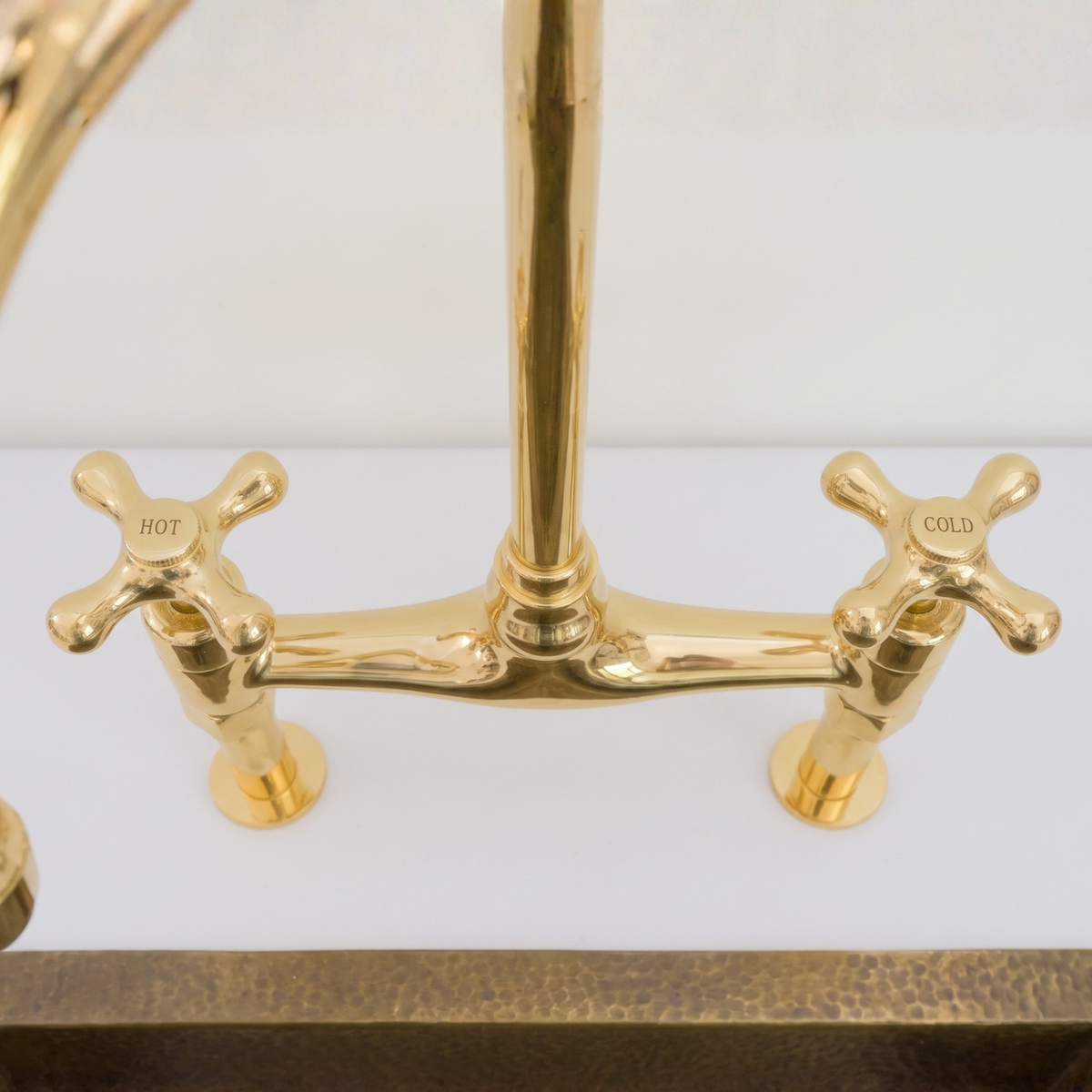 Bridgeford - Unlacquered Solid Brass Bridge Kitchen Faucet, Hot & Cold Handles
