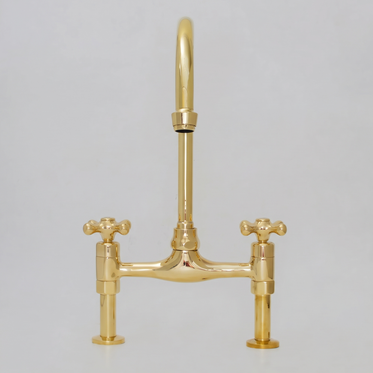 Bridgeford - Unlacquered Solid Brass Bridge Kitchen Faucet, Hot & Cold Handles