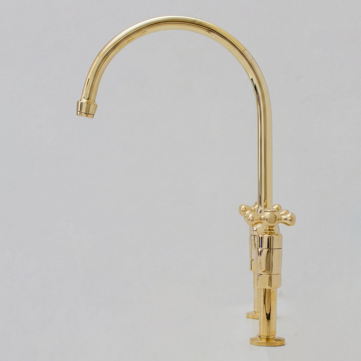 Bridgeford - Unlacquered Solid Brass Bridge Kitchen Faucet, Hot & Cold Handles
