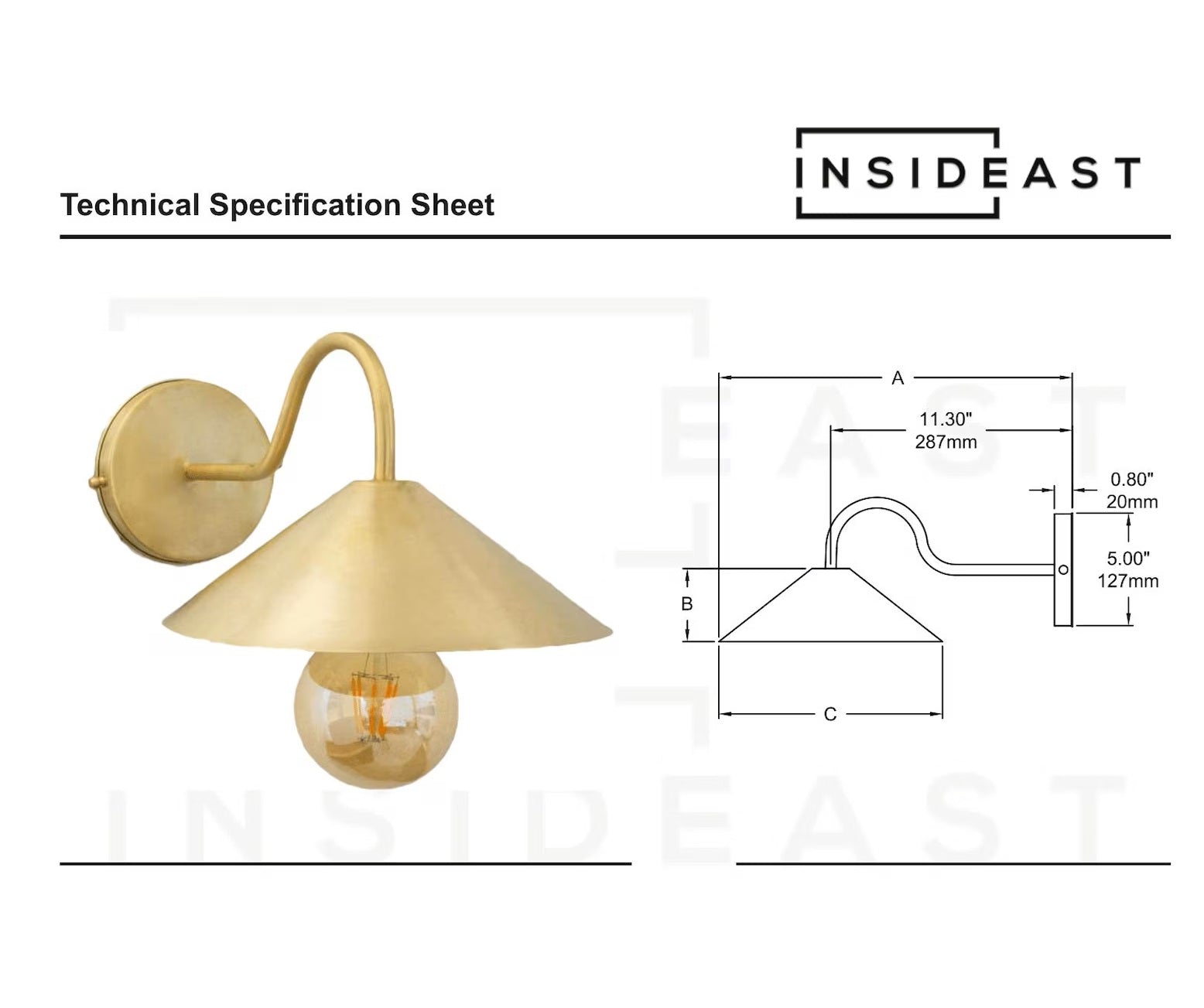 Brass Gooseneck Sconce Light | Cone Shade Wall Lamp