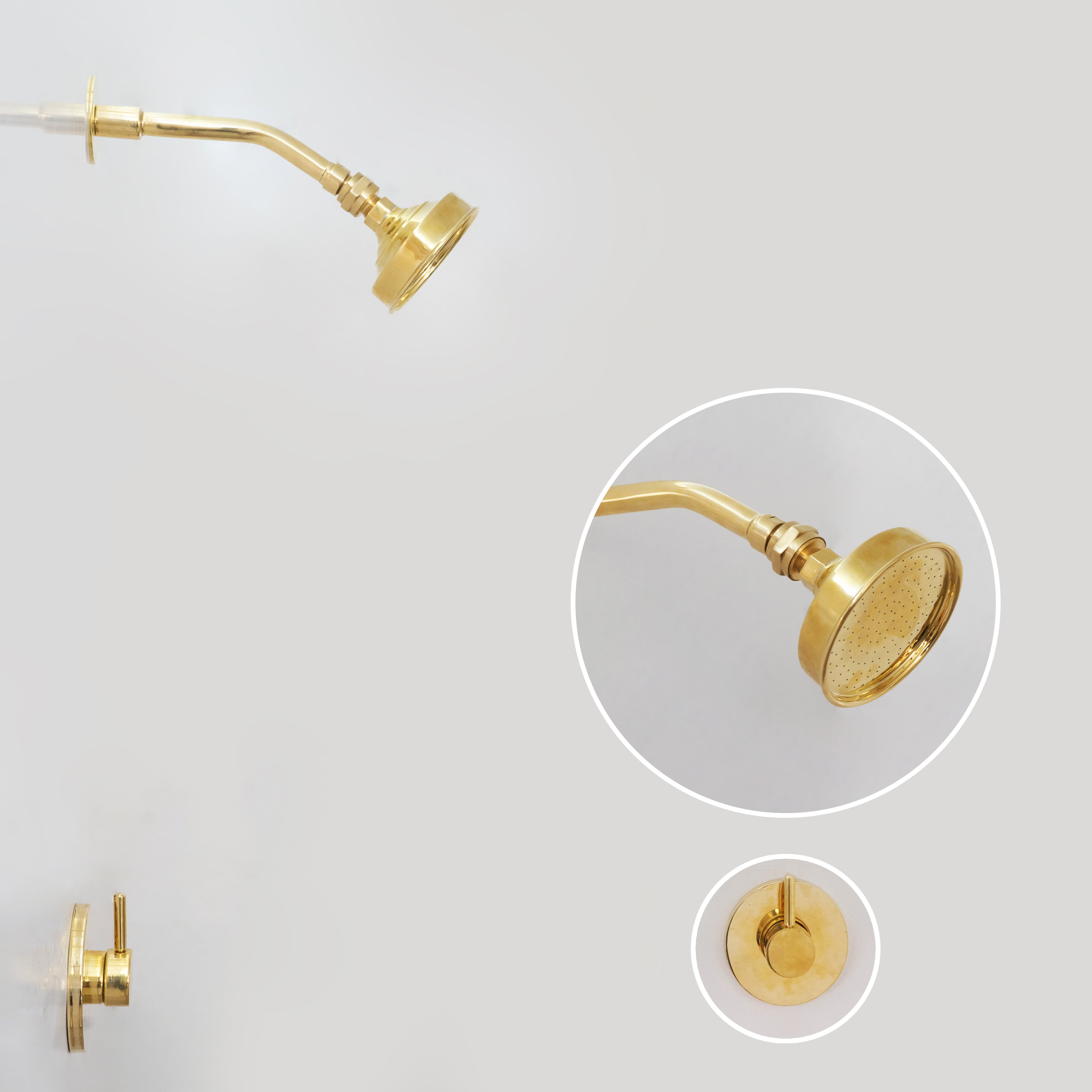 Built-in Solid Brass Shower, Unlacquered Brass Swiveling Showerhead, Rainfall Shower