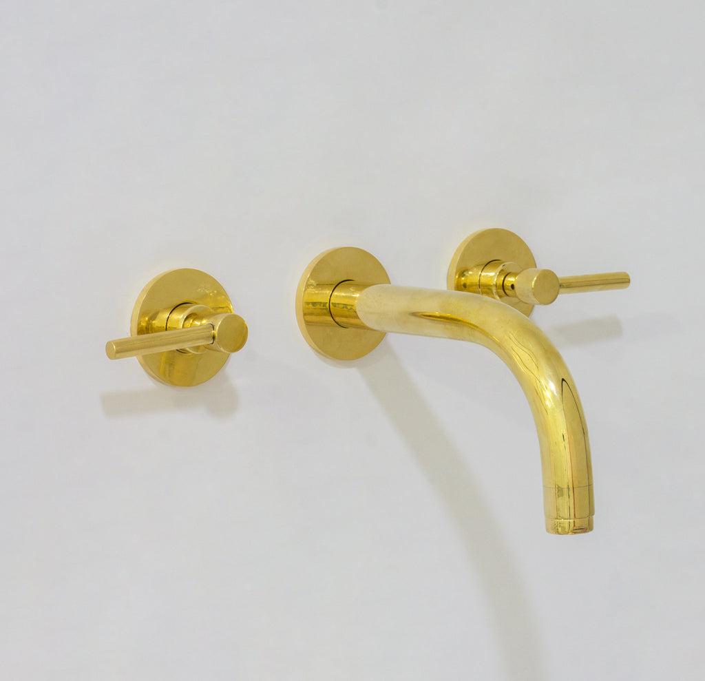Unlacquered Solid Brass Wall Mounted Bathroom Vessel Sink Faucet, Antique Basin Vanity Faucet