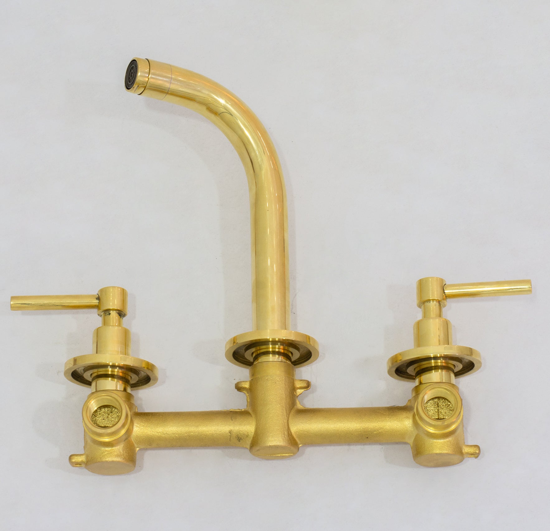 Unlacquered Solid Brass Wall Mounted Bathroom Vessel Sink Faucet, Antique Basin Vanity Faucet