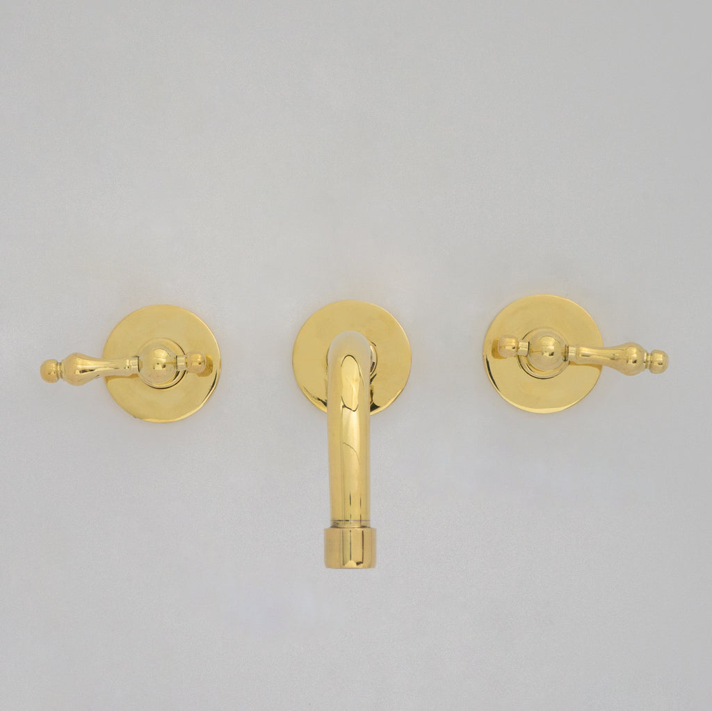 Unlacquered Brass Wall Mounted Bathroom Vessel Sink, Built In Vanity Faucet With Cross Handles