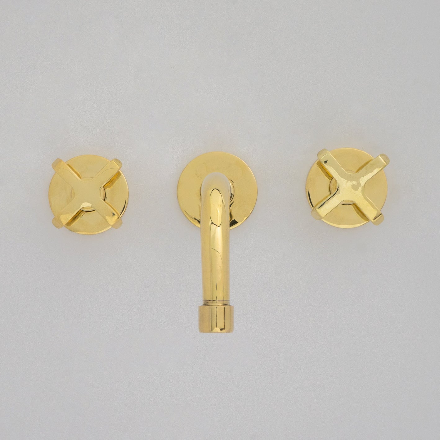 Unlacquered Brass Wall Mounted Bathroom Vessel Sink, Built In Vanity Faucet With Cross Handles