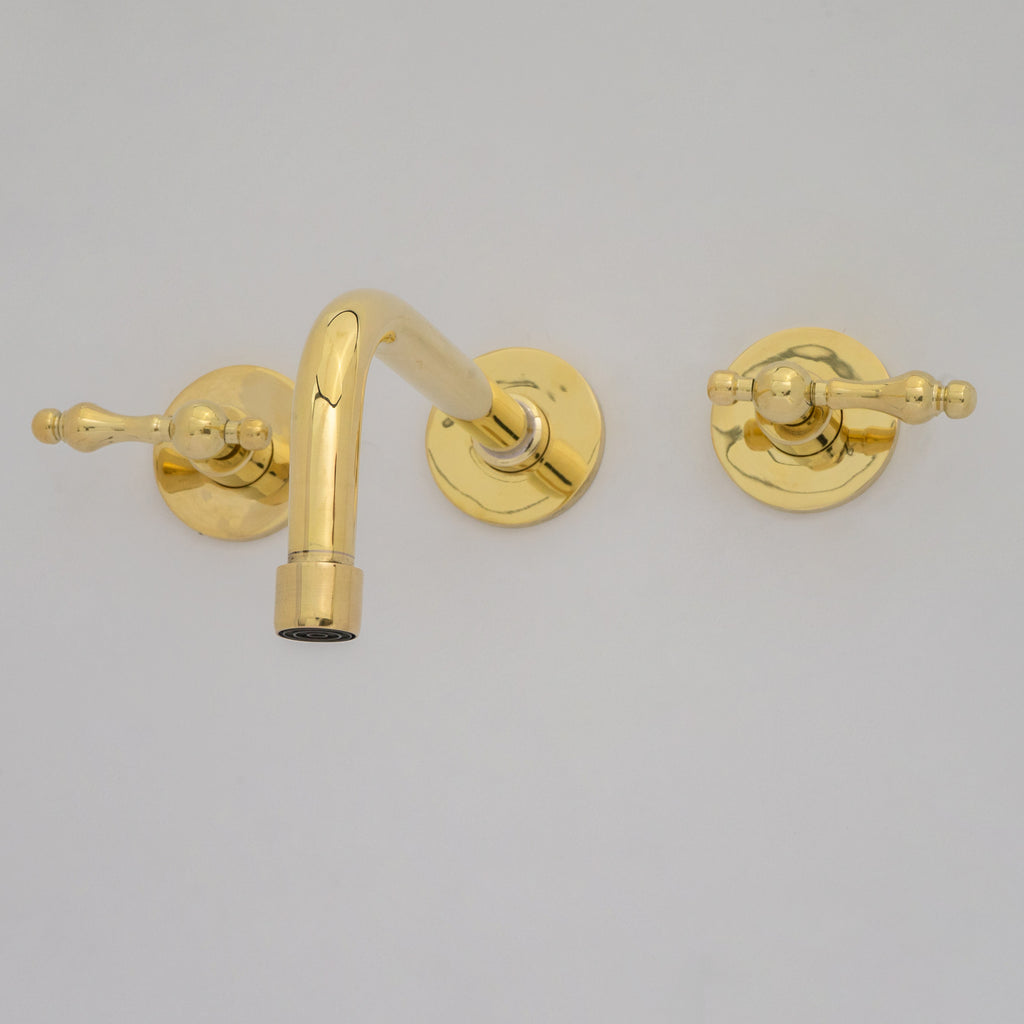 Unlacquered Brass Wall Mounted Bathroom Vessel Sink, Built In Vanity Faucet With Cross Handles