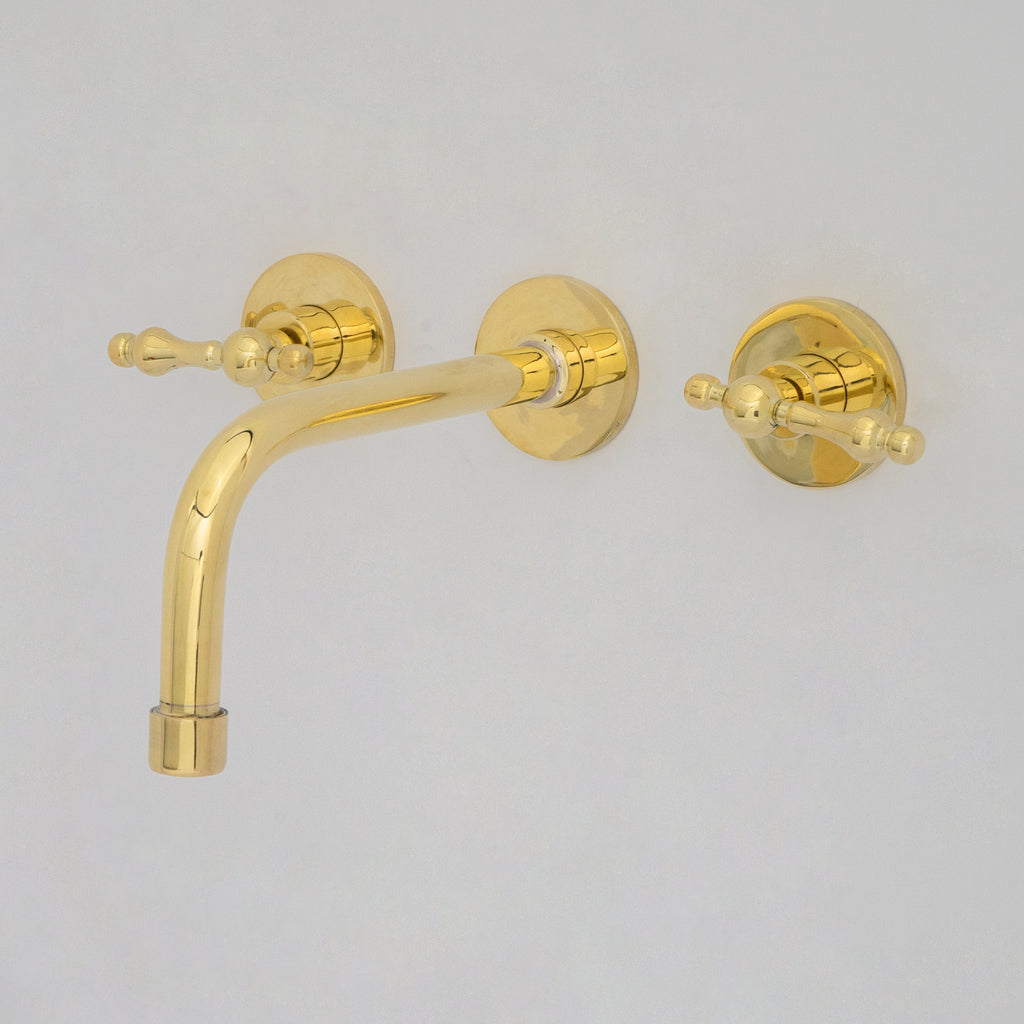 Unlacquered Brass Wall Mounted Bathroom Vessel Sink, Built In Vanity Faucet With Cross Handles