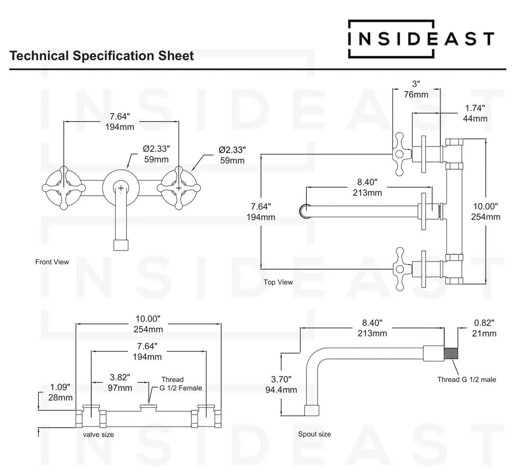 Unlacquered Brass Wall Mounted Bathroom Vessel Sink, Built In Vanity Faucet With Cross Handles