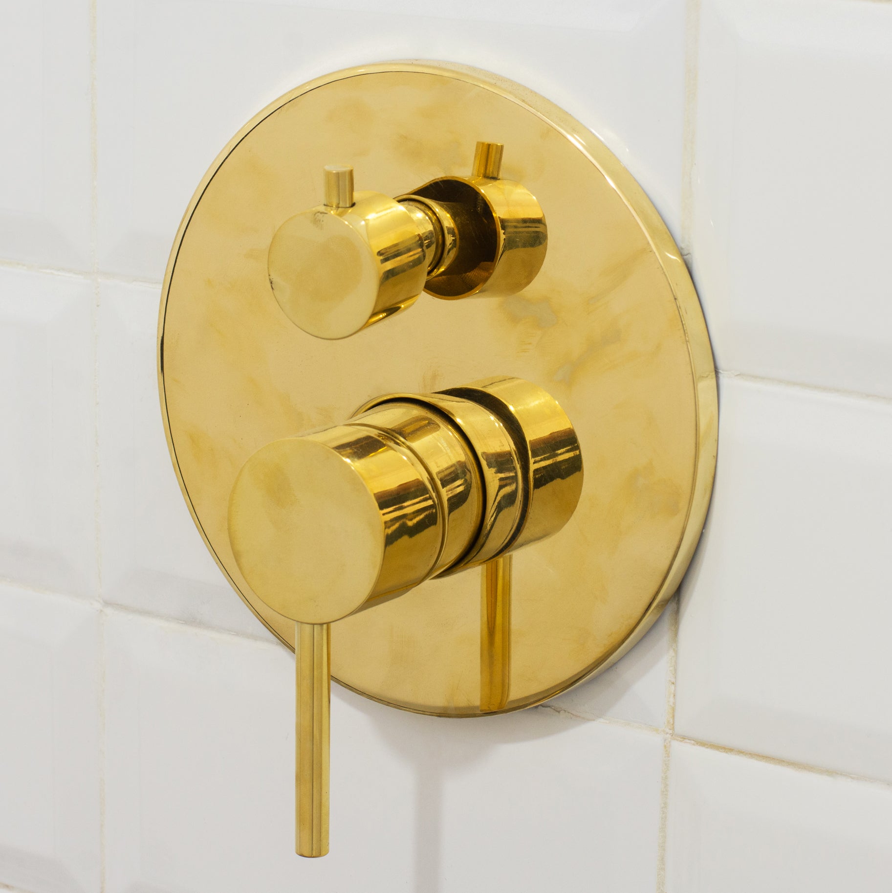 Unlacquered Brass Ceiling Shower System, 2-Outlet Shower, Overhead Shower With Tub Filler, Ceiling Mount Showerhead with Tub Faucet