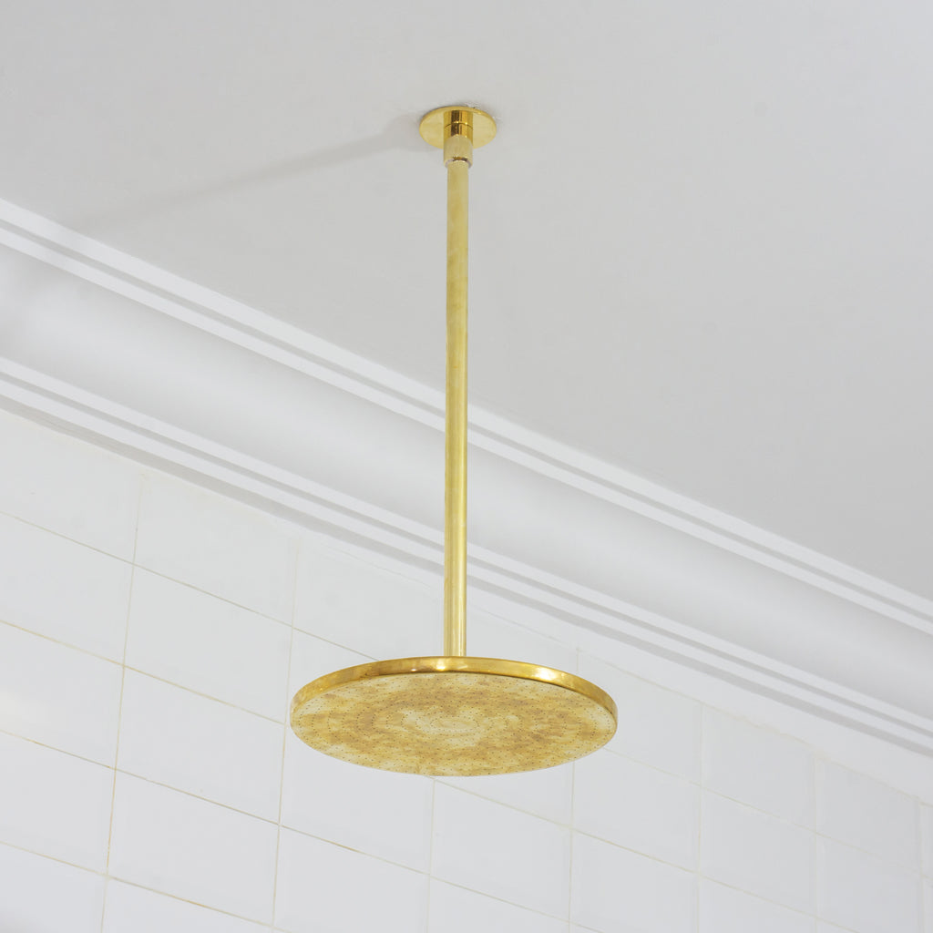 Unlacquered Brass 2-Outlet Shower, Ceiling Shower System, Overhead Shower With Handheld, Ceiling Mount Showerhead And Hand Shower