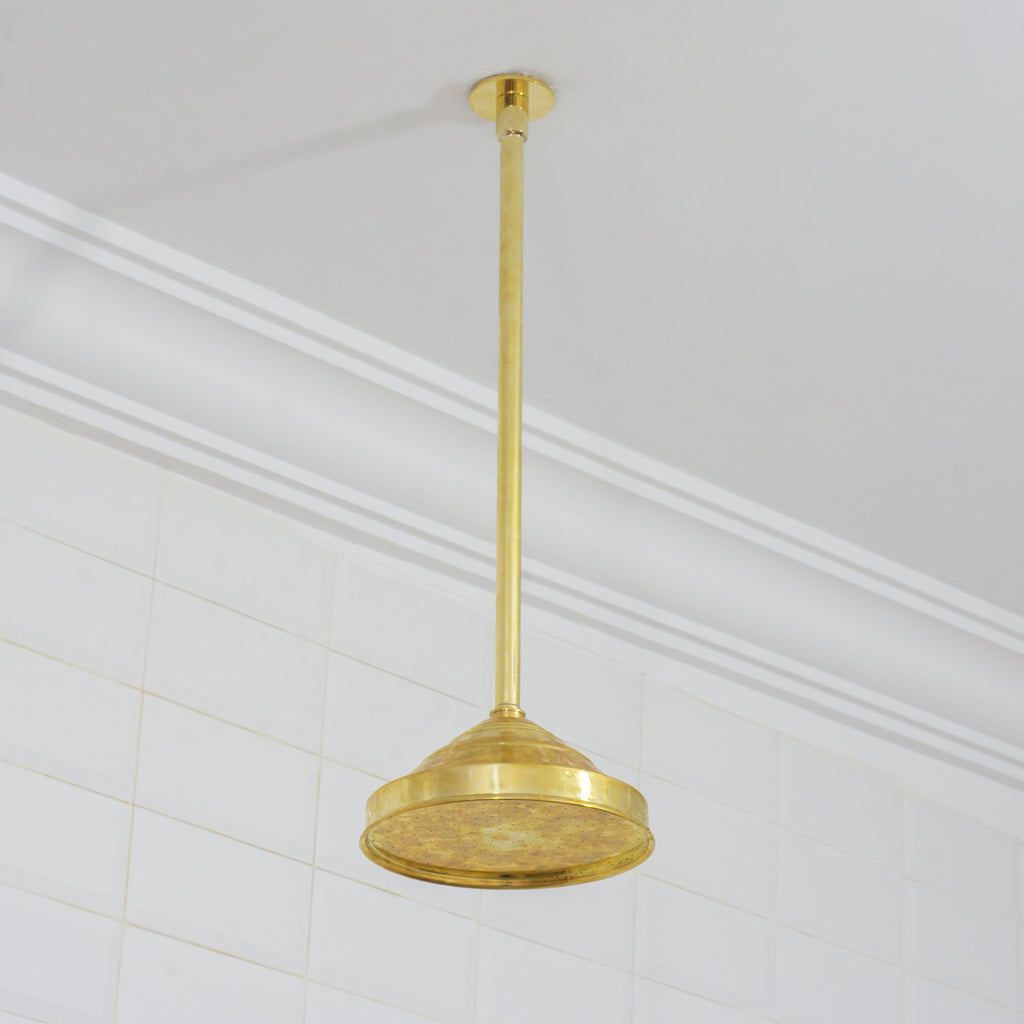 Unlacquered Brass 2-Outlet Shower, Ceiling Shower System, Overhead Shower With Handheld, Ceiling Mount Showerhead And Hand Shower