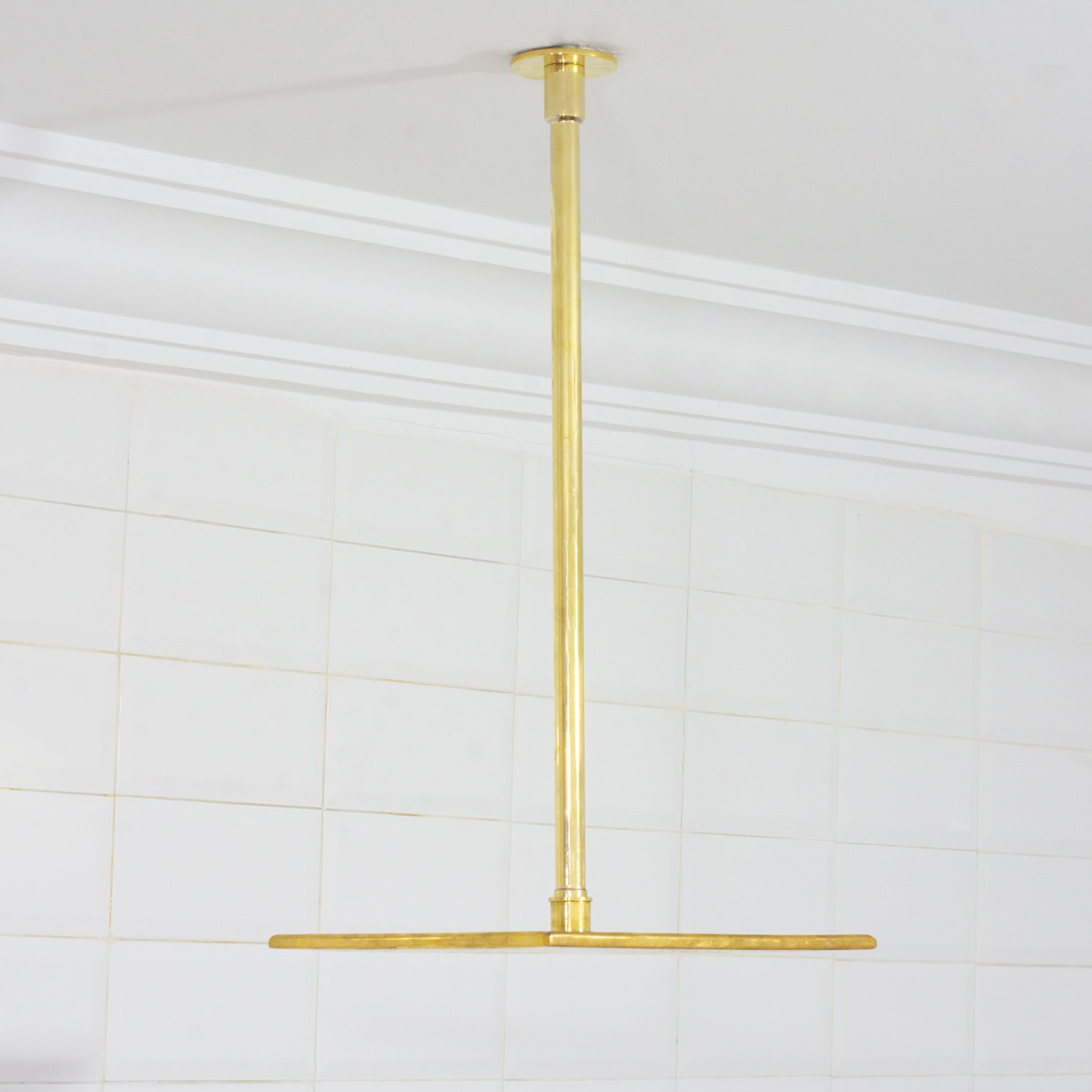 Unlacquered Brass Ceiling Shower System, 2-Outlet Shower, Overhead Shower With Tub Filler, Ceiling Mount Showerhead with Tub Faucet