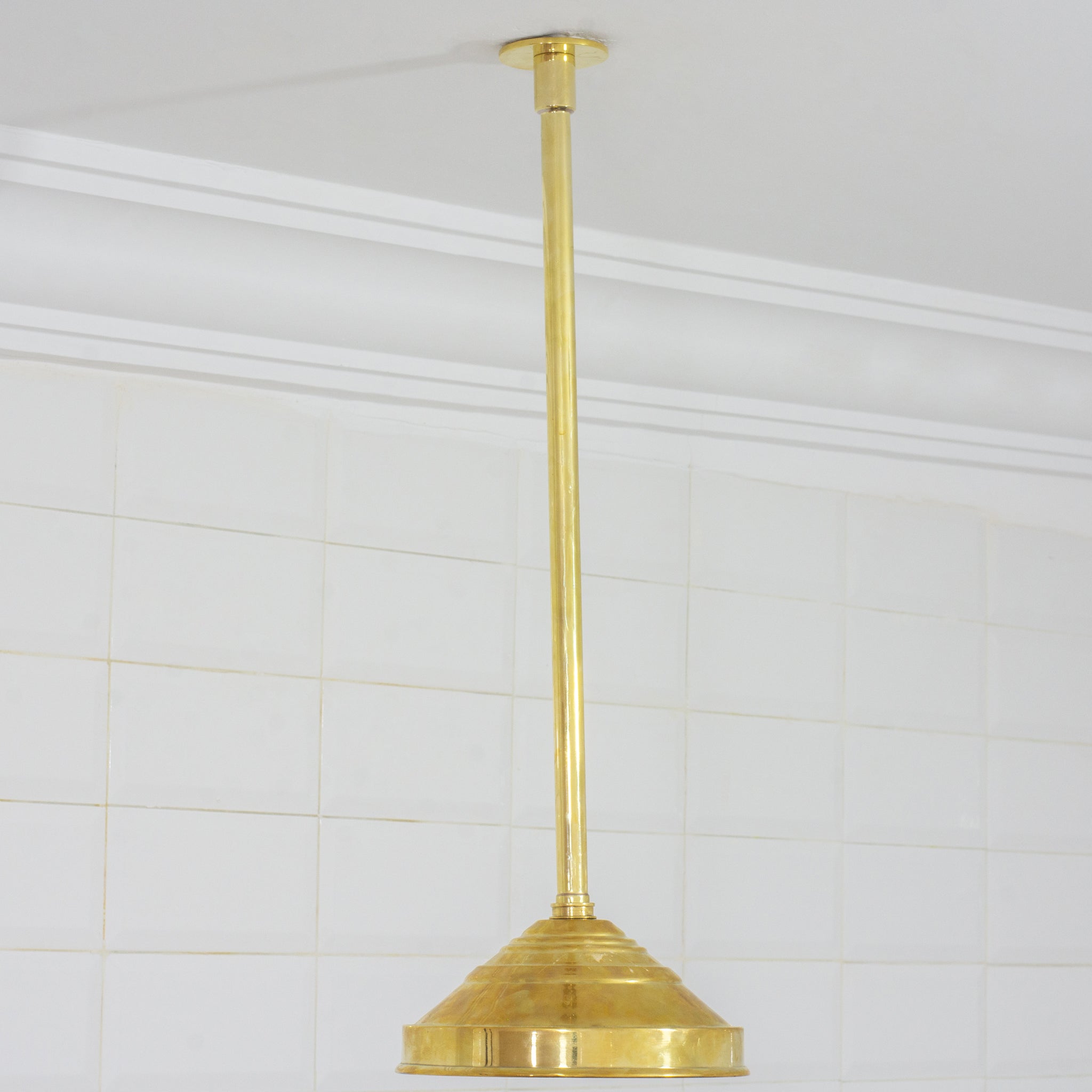 Unlacquered Brass Ceiling Shower System, 2-Outlet Shower, Overhead Shower With Tub Filler, Ceiling Mount Showerhead with Tub Faucet