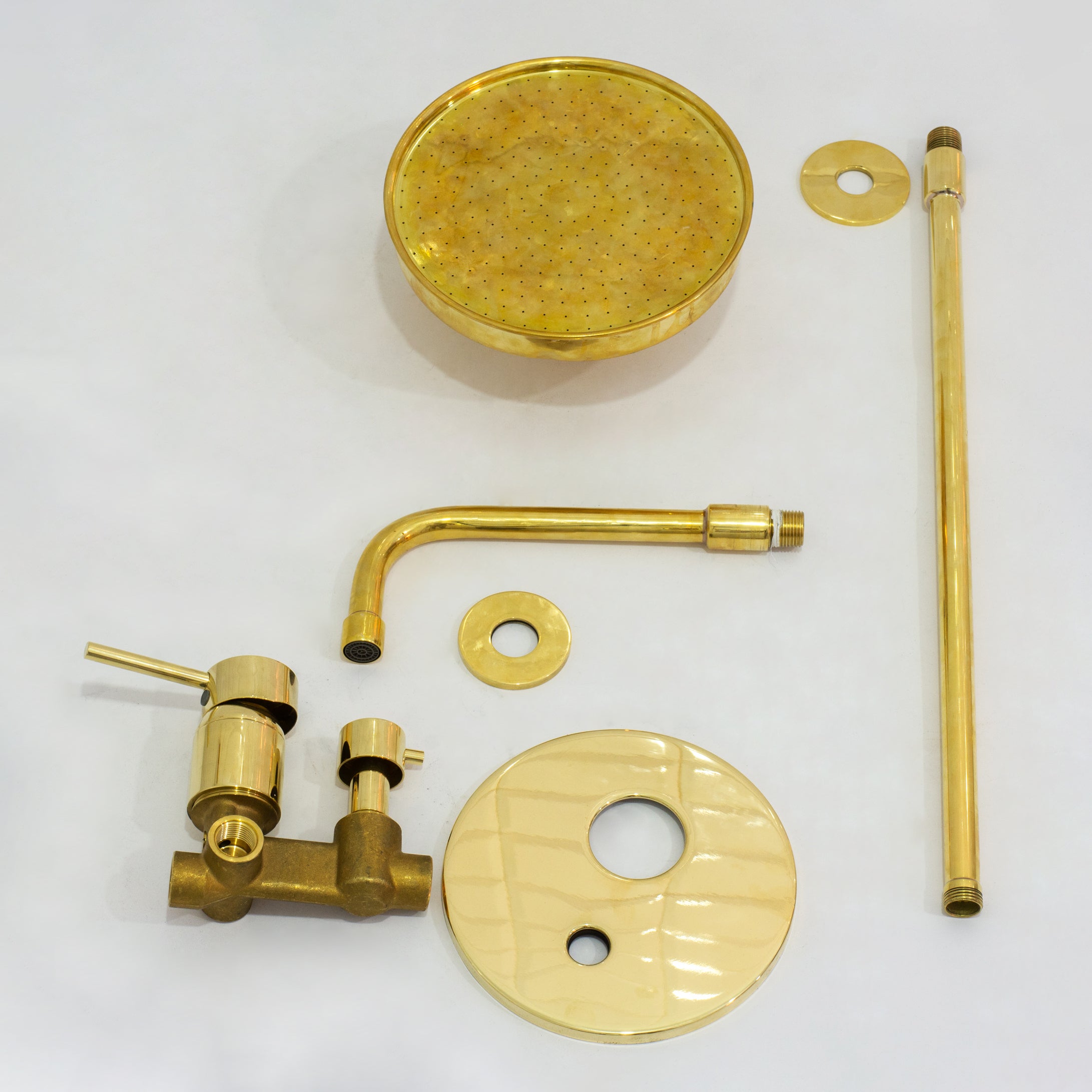 Unlacquered Brass Ceiling Shower System, 2-Outlet Shower, Overhead Shower With Tub Filler, Ceiling Mount Showerhead with Tub Faucet