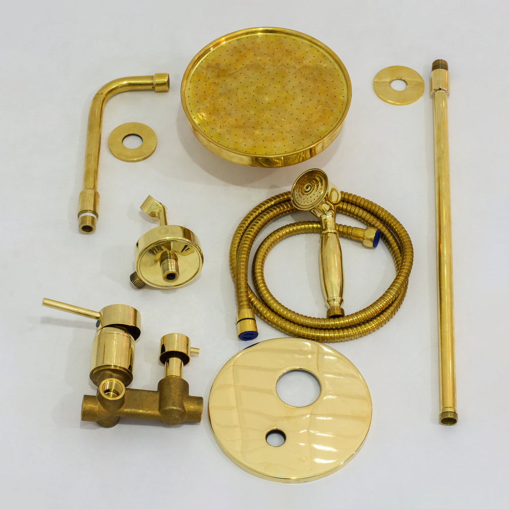Unlacquered Brass 2-Outlet Shower, Ceiling Shower System, Overhead Shower With Handheld, Ceiling Mount Showerhead And Hand Shower