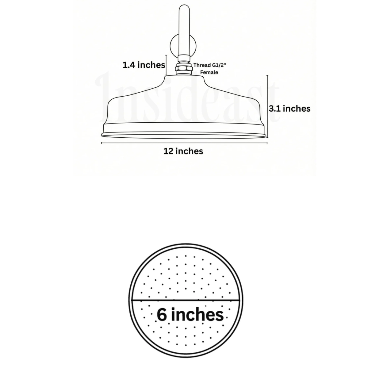 Unlacquered Brass Concealed Shower System, 12" Rain Shower Head, 2-Way Diverter & Large Handheld