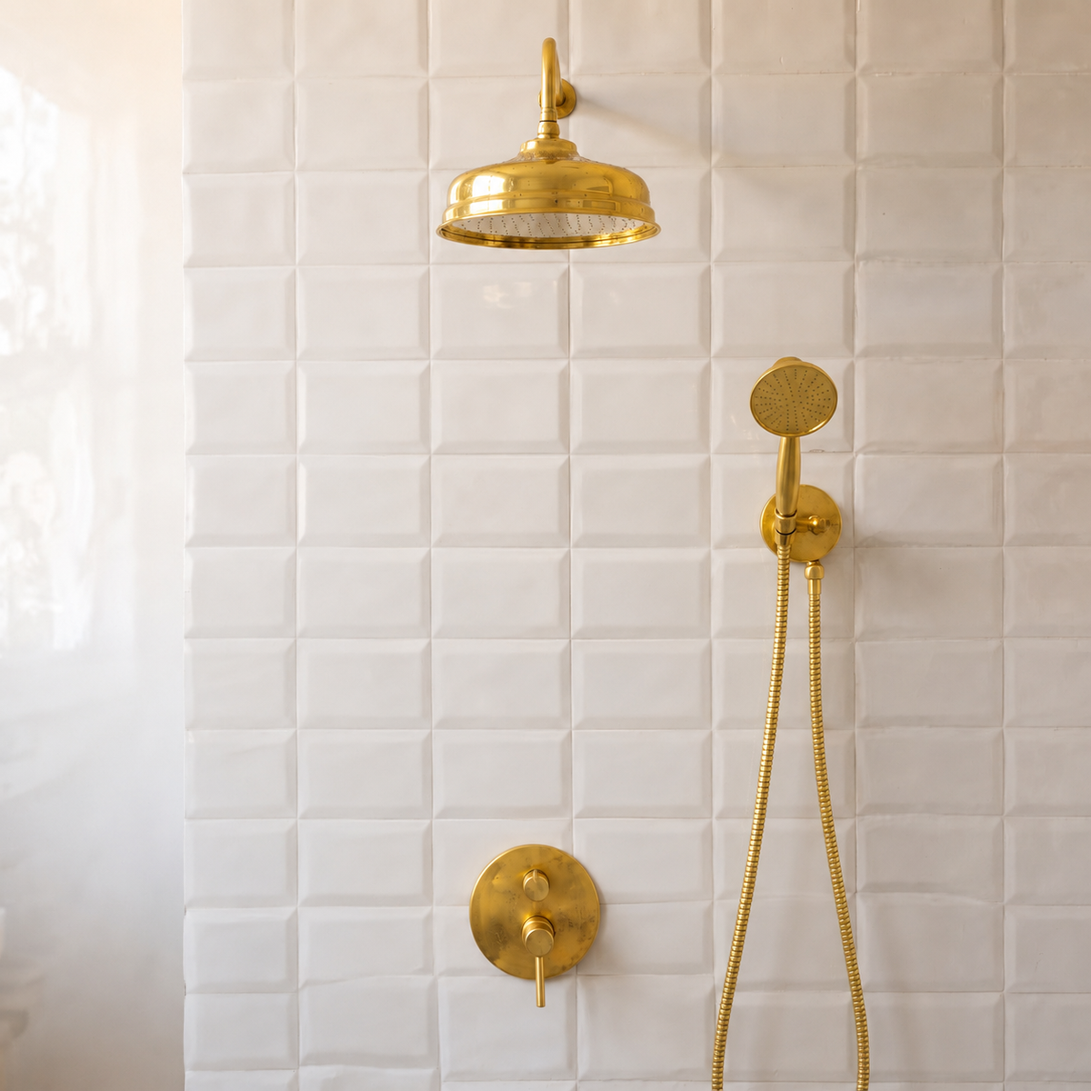 Unlacquered Brass Concealed Shower System, 12" Rain Shower Head, 2-Way Diverter & Large Handheld