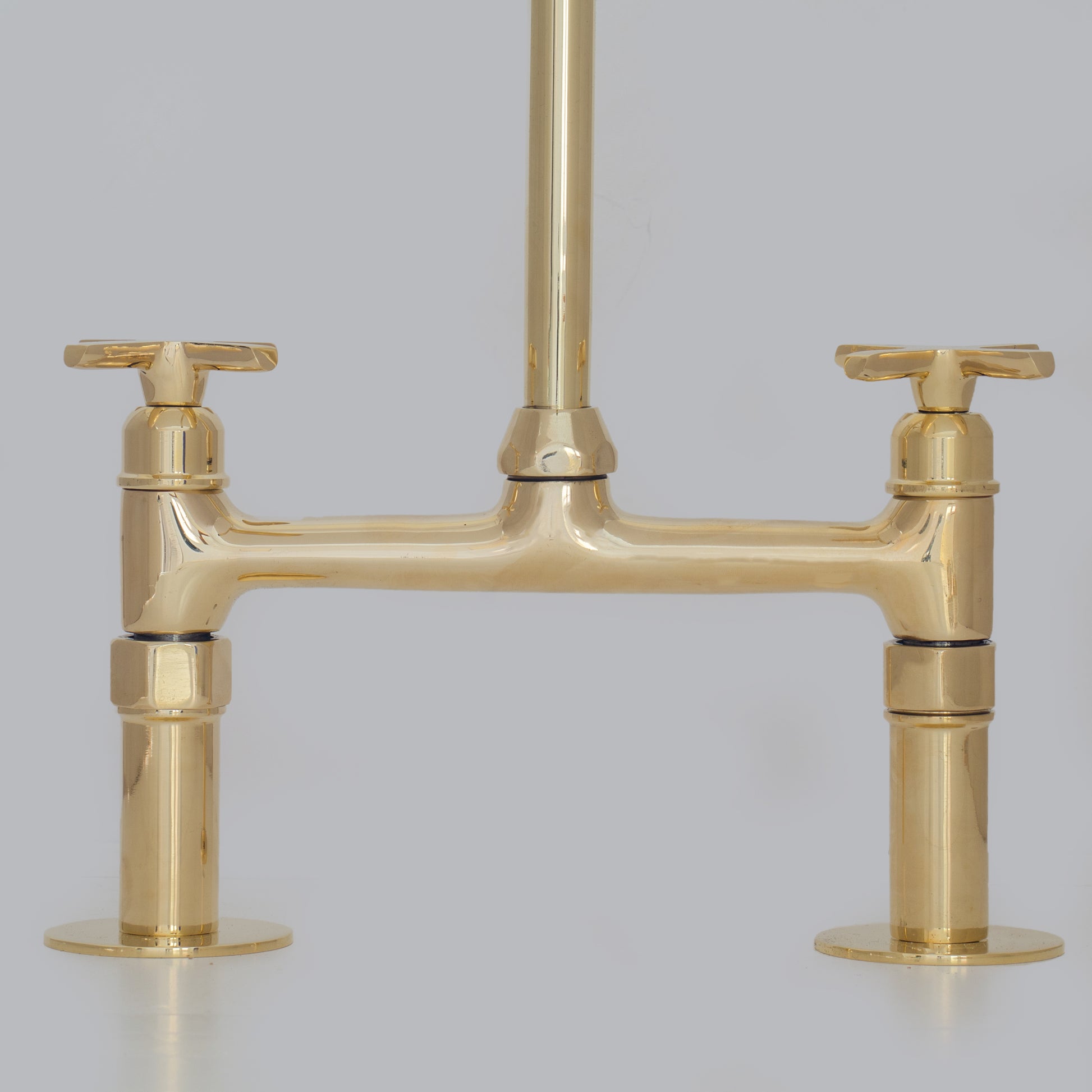 Traditional 8″ Brass Bridge Kitchen Faucet with Square Spout | Two Handles