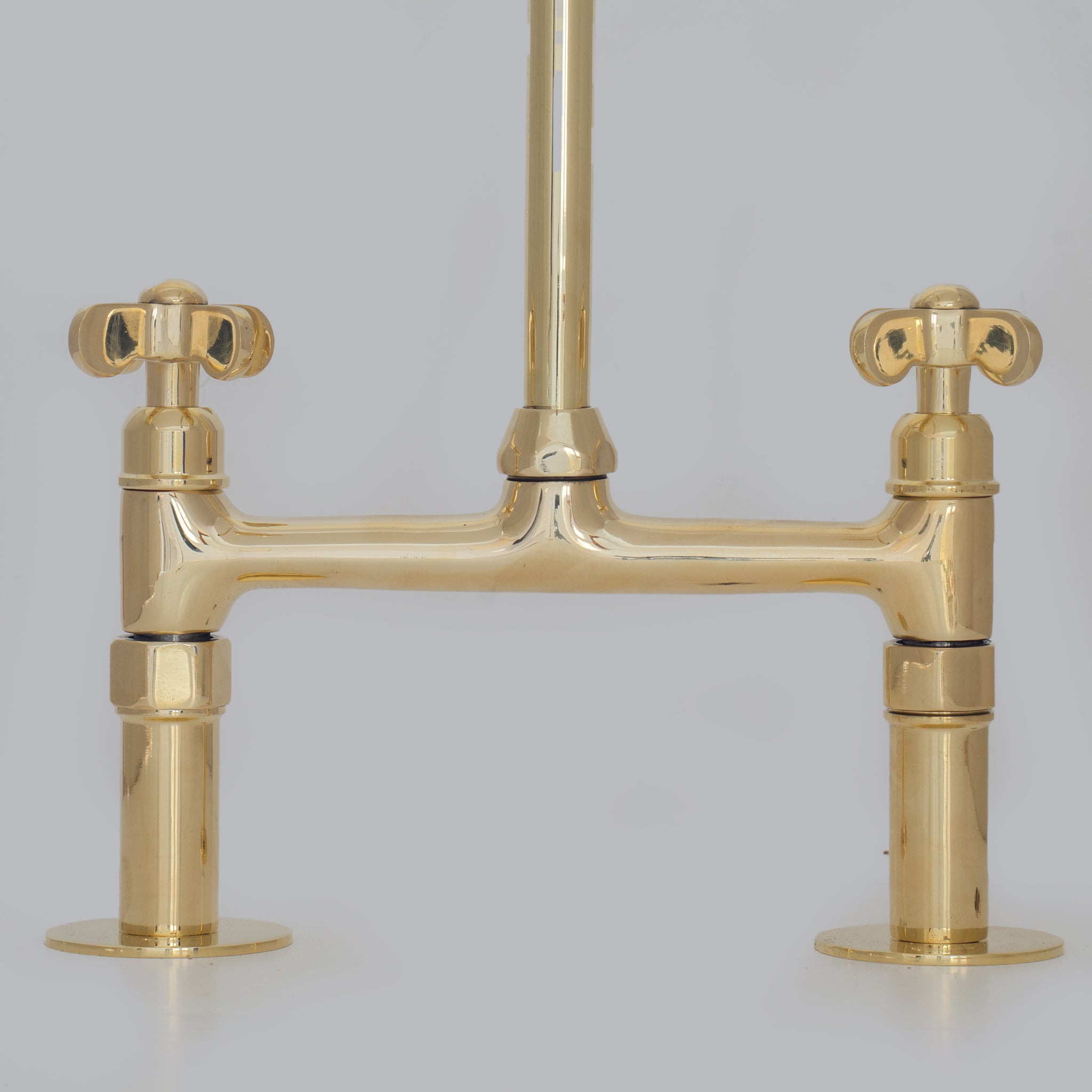 Traditional 8″ Brass Bridge Kitchen Faucet with Square Spout | Two Handles