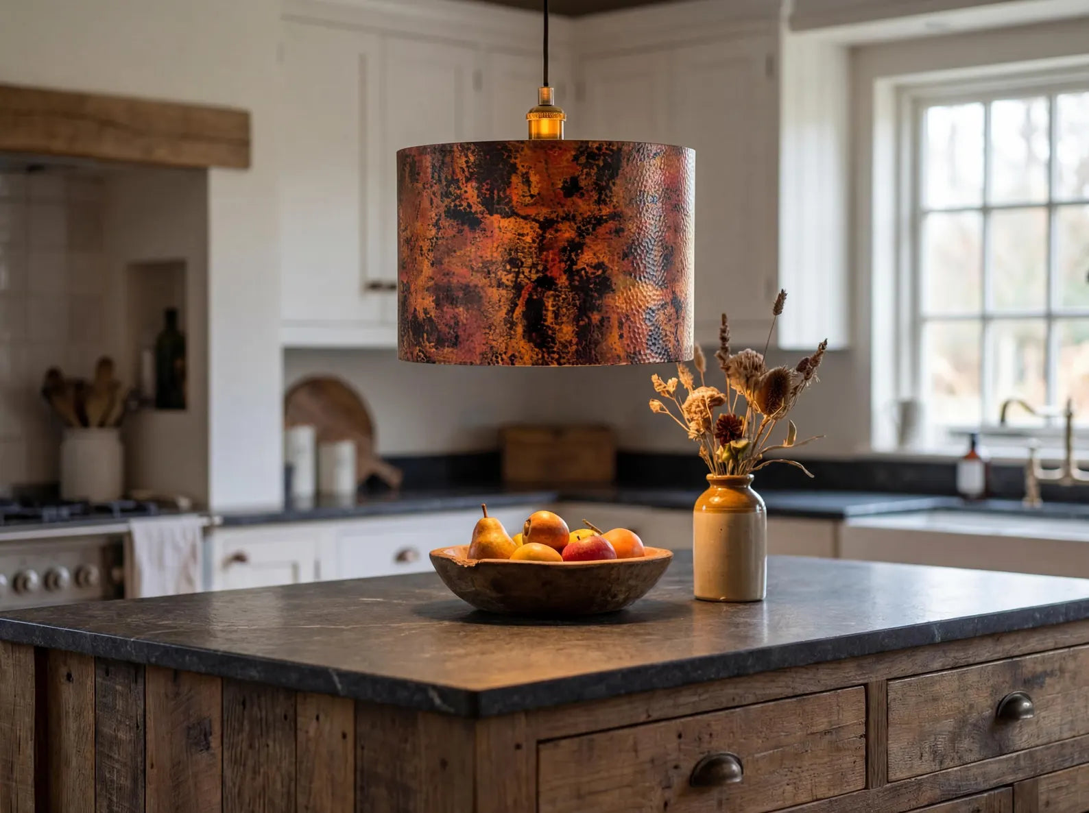 Oxidized Solid Copper Cylinder Pendant Light, Kitchen Island Lighting