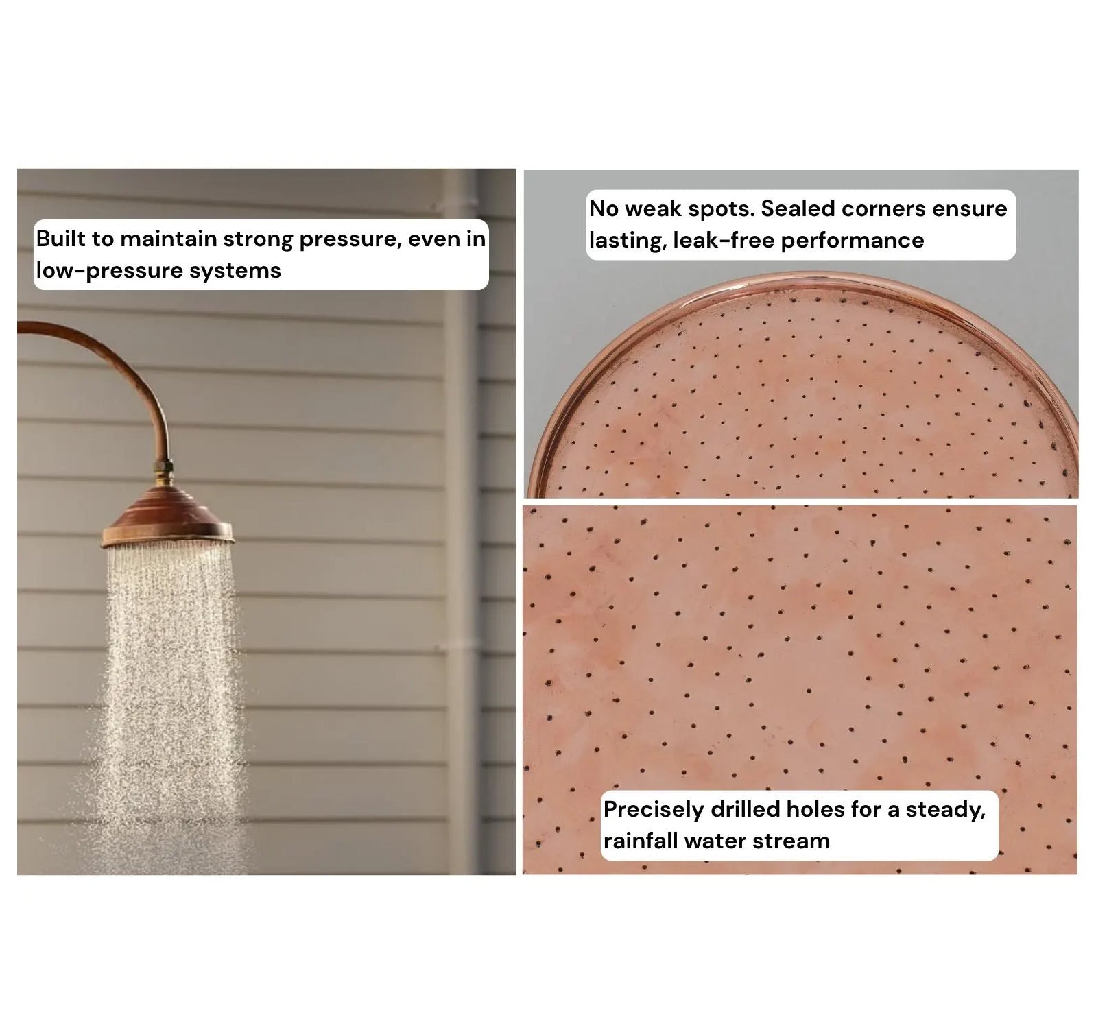 Unlacquered Solid Copper Rain Shower Head, Large Round Handcrafted Vintage Showerhead, Works Outdoor