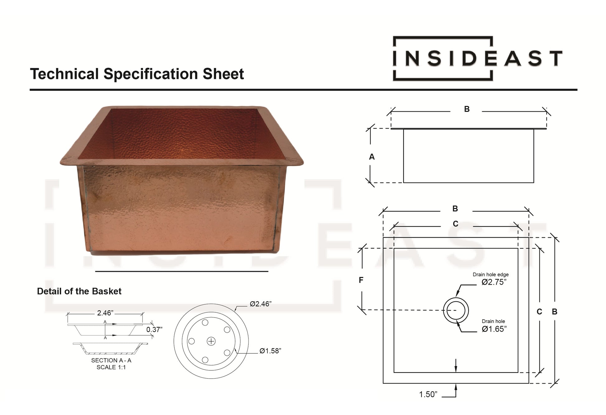 Solid Copper Undermount Hammered Sink | Kitchen Sink - Island Sink - Outdoor Sink