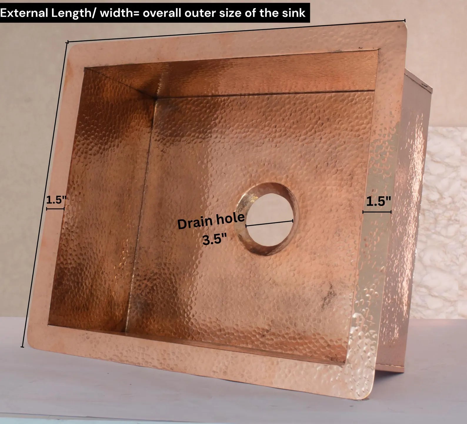 Solid Copper Undermount Hammered Sink, Copper Bar Sink Square, Copper Farmhouse Sink