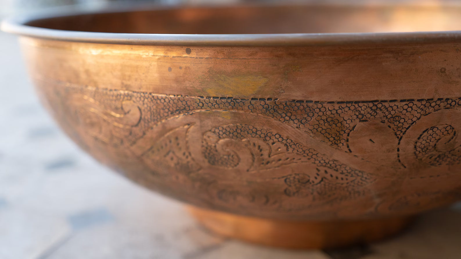 Copper Vessel Sink Engraved Basin Solid Bathroom Vessel Vanity, Counter Top Sink Bowl