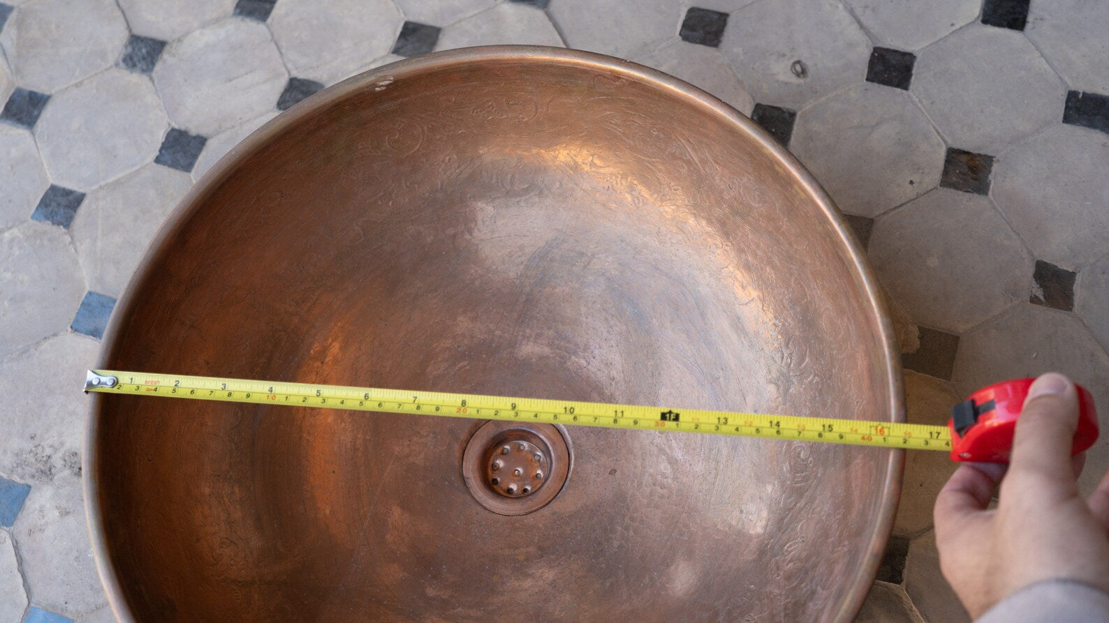 Copper Vessel Sink Engraved Basin Solid Bathroom Vessel Vanity, Counter Top Sink Bowl