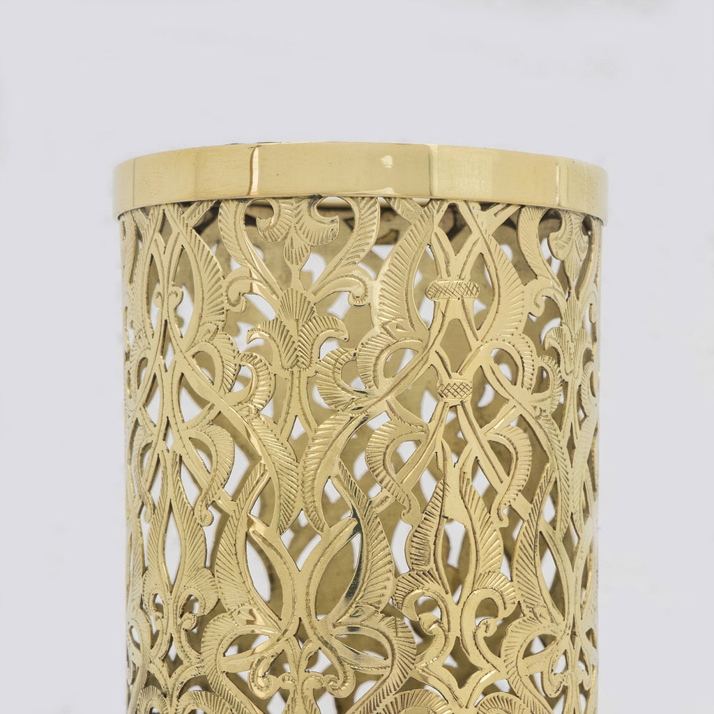Unlacquered Brass Table Light, Pierced Bedside Lamp, Brass Cylinder Base Lamp