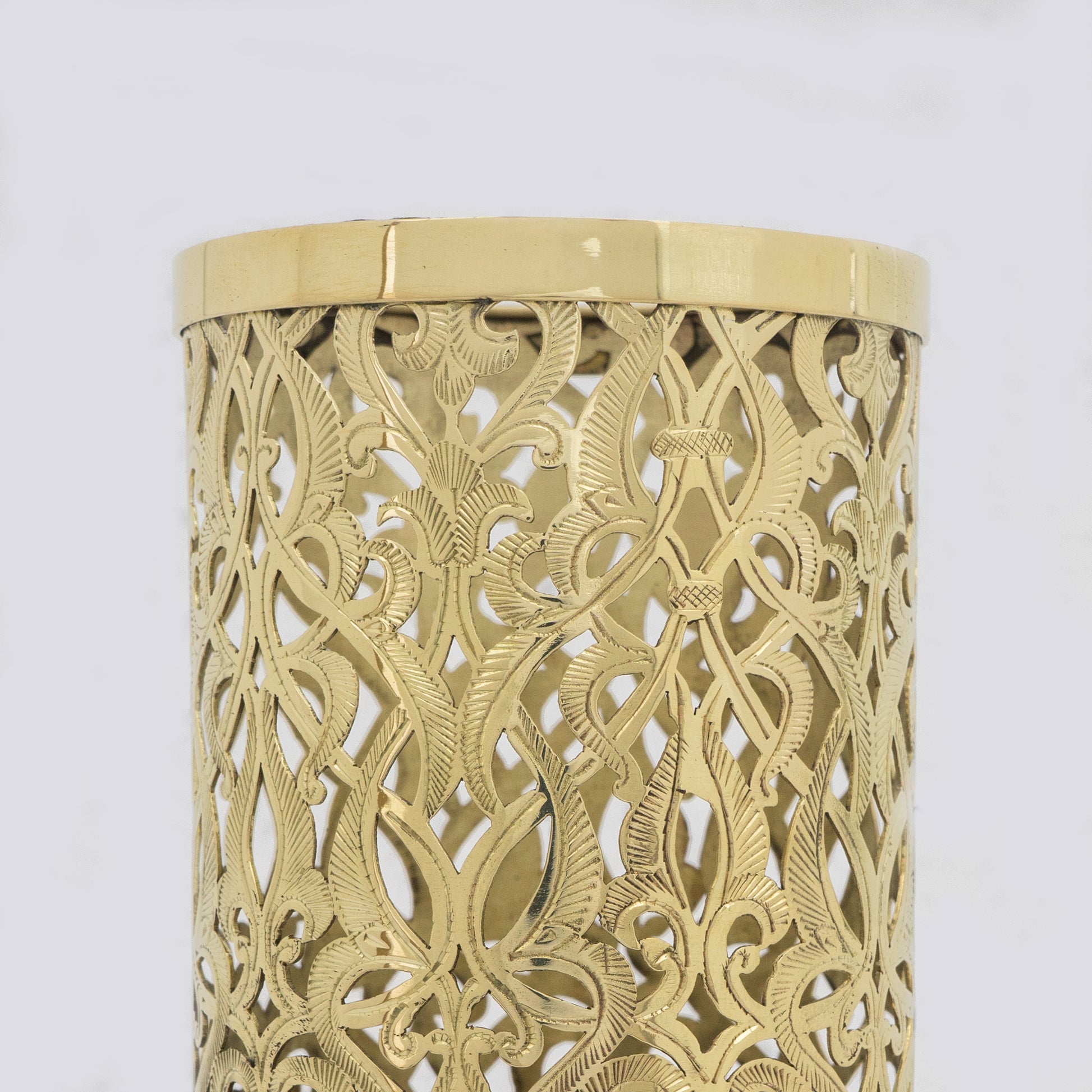 Unlacquered Brass Table Light, Pierced Bedside Lamp, Brass Cylinder Base Lamp