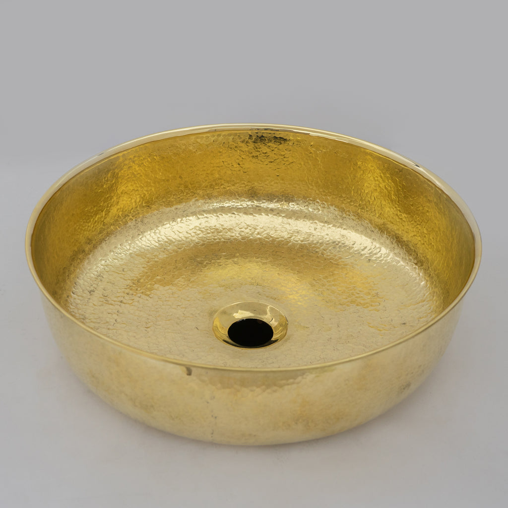 Unlacquered Hammered Brass Countertop Washbasin, Solid Brass Bathroom Vessel Sink