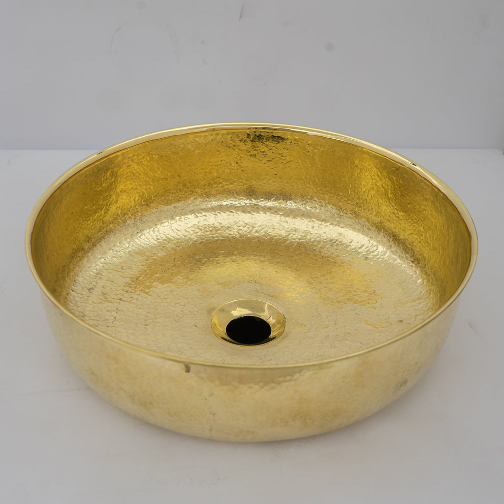 Unlacquered Hammered Brass Countertop Washbasin, Solid Brass Bathroom Vessel Sink
