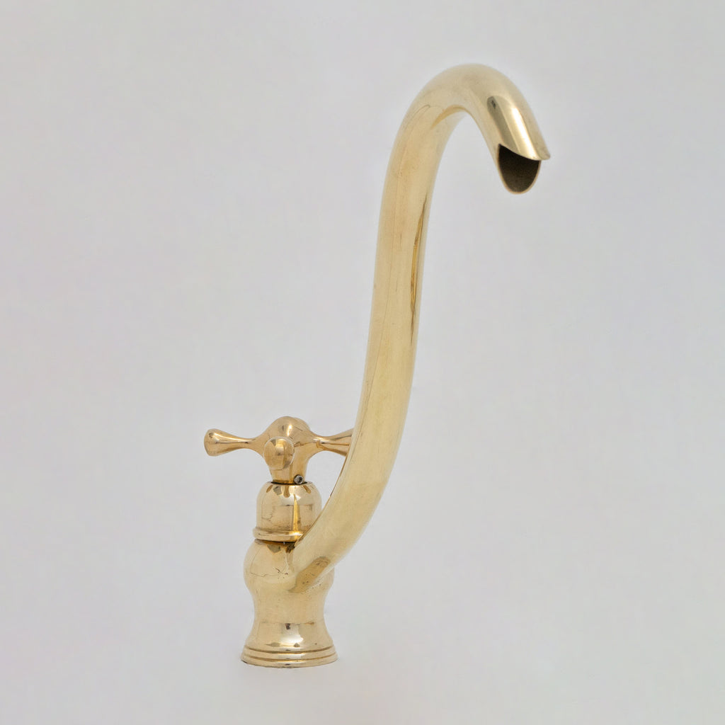 Solid Brass Cold Water Tap, Unlacquered Brass Faucet With Traditional Cross Handles